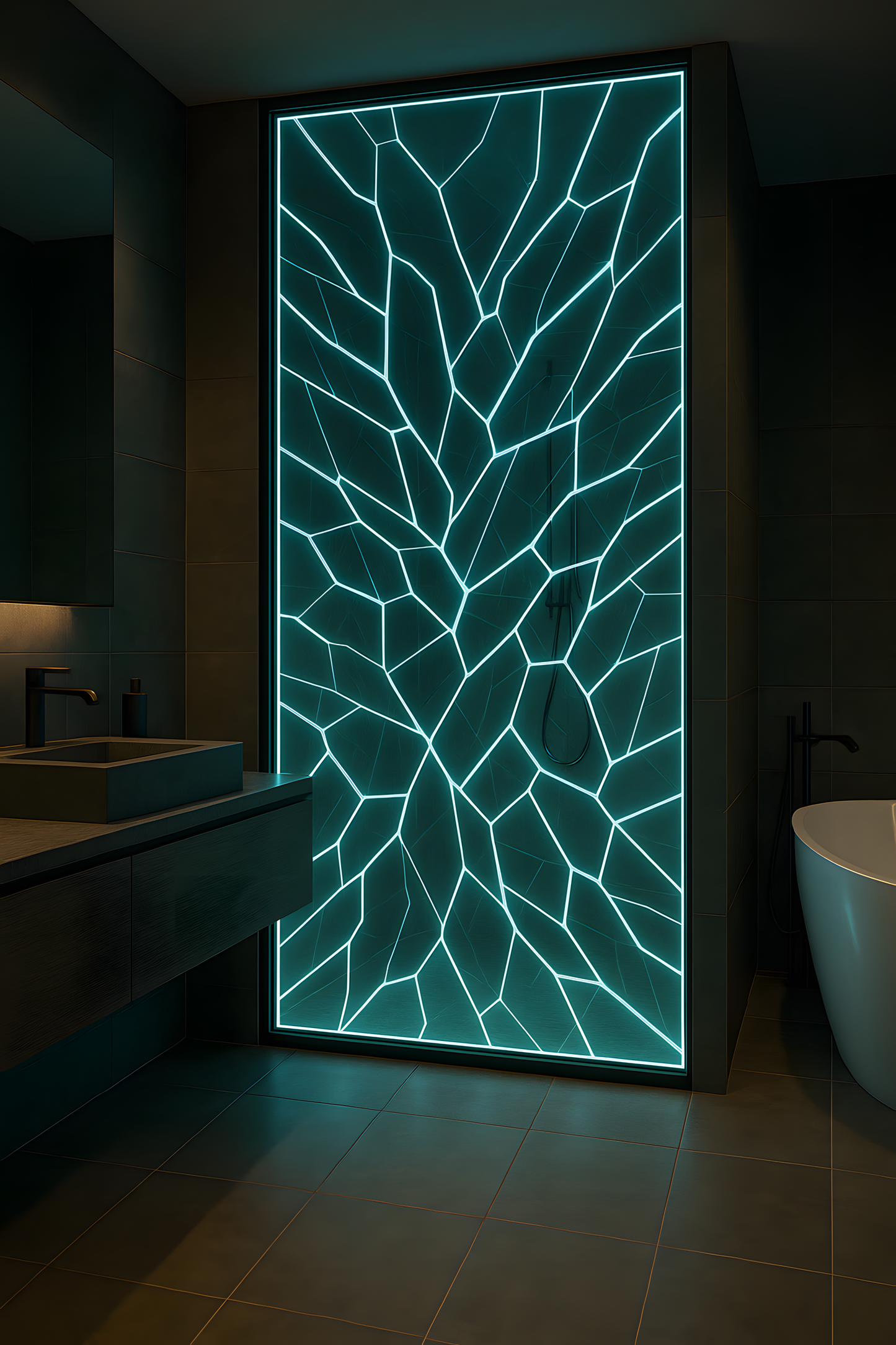 Illuminated Fractured Geometric LED Shower Panel