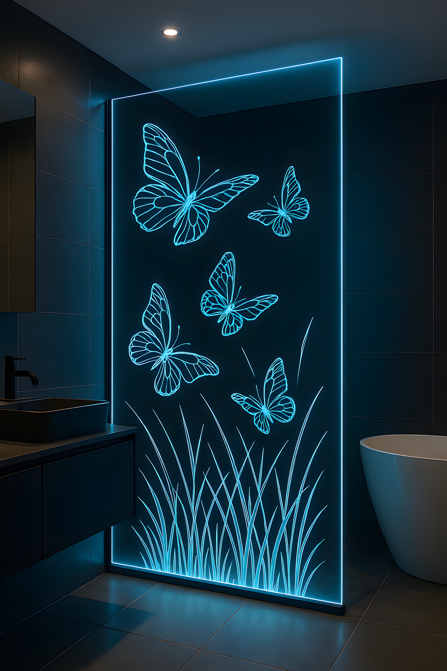 Illuminated Butterfly and Grass LED Shower Panel